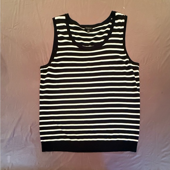 Talbots Black/White Sleeveless Striped Sweater Tank Top Size Large - Picture 2 of 7
